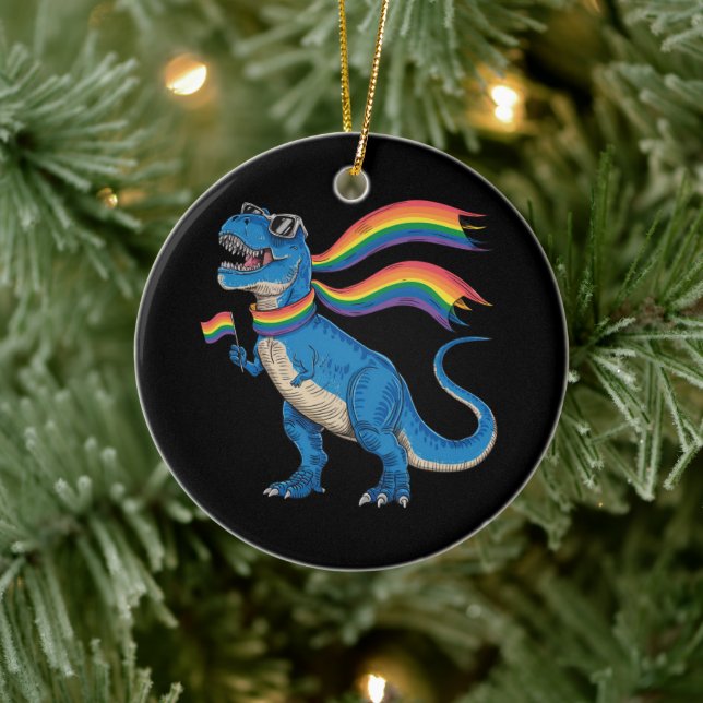Ornamento De Cerâmica Orgulho gay Dino Trex Rainbow Flag Lgbt Ally (Árvore)