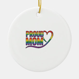 Ornamento De Cerâmica Orgulhosa Mãe Coração Arco-Íris Design de Gravação