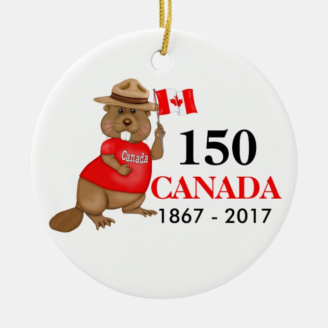 Ornamento De Cerâmica Orgulhoso Vinho Canadiano 150 Aniversário (Frente)