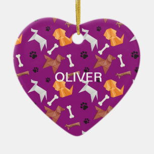 Ornamento De Cerâmica Origami Dogs Paw Prints & Bones Memorial