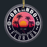 Ornamento De Cerâmica Orlando Florida Retro Sunset Tropical Souvenir 80<br><div class="desc">Orlando na Flórida. Esta design de retrô faz um presente de Natal ou aniversário excelente para fãs da praia de Orlando. O retroverão vibes design é um presente perfeito para amantes de viagem e fãs de destinos tropicais.</div>