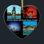 Ornamento De Cerâmica Orlando, Miami, South Beach Collage<br><div class="desc">Orlando Miami South Beach Collage, produto das mais famosas áreas de viagem da Flórida. Grande parte do estado da Flórida está situada numa península entre o Golfo do México, o Oceano Atlântico, e o Estreito da Flórida. Isso parece bom em qualquer produto e faz uma maravilhosa manutenção de viagem. ⭐...</div>