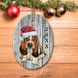 Ornamento De Cerâmica Orna Cerâmica Adorável de Santa Hat Basset