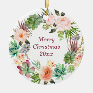 Ornamento De Cerâmica Orna Cerâmica Floral de Wreath com Aquarelas Perso