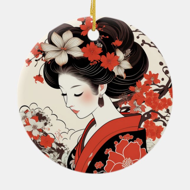 Ornamento De Cerâmica Ornaço cerâmico Geisha Japonês (Traseira)