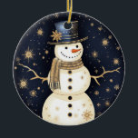 Ornamento De Cerâmica Ornament Blue Hat Snowman<br><div class="desc">Linda Ornamento de Neve do Chapéu Azul</div>