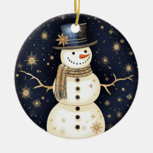 Ornamento De Cerâmica Ornament Blue Hat Snowman
