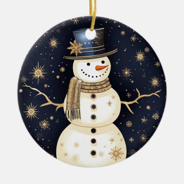 Ornamento De Cerâmica Ornament Blue Hat Snowman (Frente)