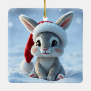 Ornamento De Cerâmica Ornament Bunny do Santa Hat