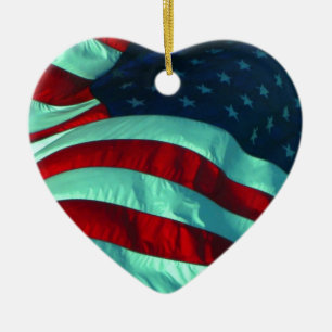 Ornamento De Cerâmica Ornament cerâmico American Flag Heart
