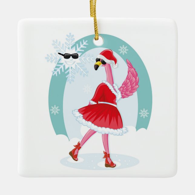 Ornamento De Cerâmica Ornament Cerâmico Santa Claus Flamingo (Frente)