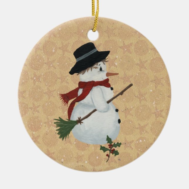 Ornamento De Cerâmica Ornament Country Snowman (Frente)