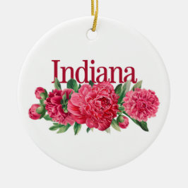 Ornamento De Cerâmica Ornament de Indiana Personalizável com Peonies