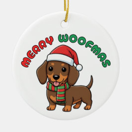 Ornamento De Cerâmica Ornament de Natal Brown Dachshund: Feliz Woofmas