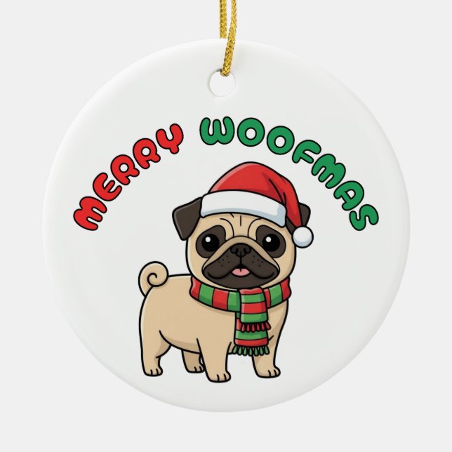 Ornamento De Cerâmica Ornament de Natal: Feliz Woofmas (Frente)