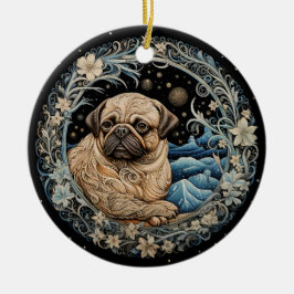 Ornamento De Cerâmica Ornament de Pug da Fantasia de Natal