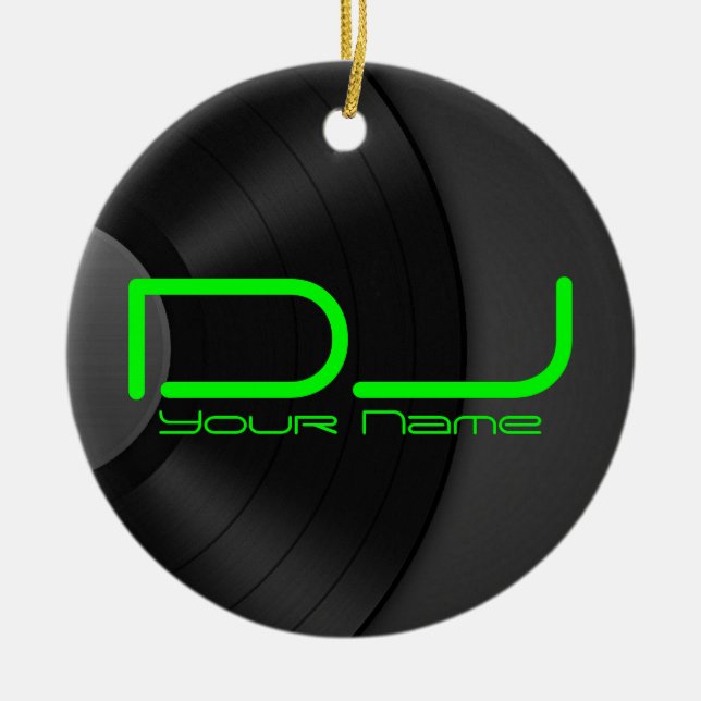 Ornamento De Cerâmica Ornament DJ com Vinyl Backgroud (Frente)