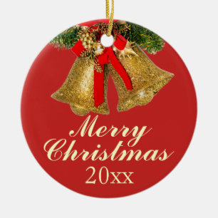 Ornamento De Cerâmica Ornament Dourado Red Christmas Bells 2017