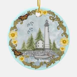 Ornamento De Cerâmica Ornament Floral Alabama Lighthouse