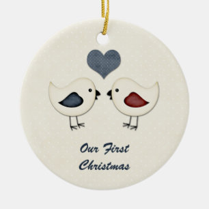Ornamento De Cerâmica Ornament Love Birds Primeiro Natal
