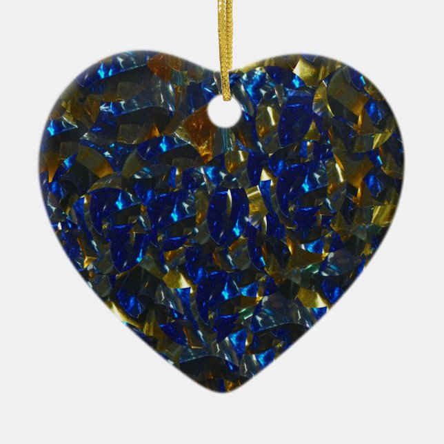 Ornamento De Cerâmica Ornament ouro Blue Heart (Frente)