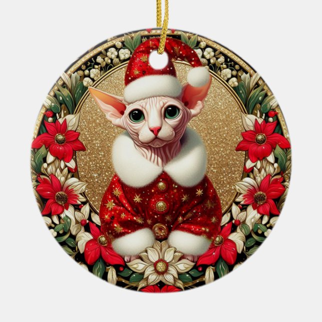 Ornamento De Cerâmica Ornament Papais noeis de Natal Sphynx Cat (Frente)