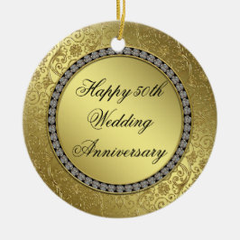 Ornamento De Cerâmica Ornament redondo clássico de casamento de Ouros