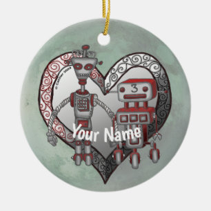 Ornamento De Cerâmica Ornament Robot Love