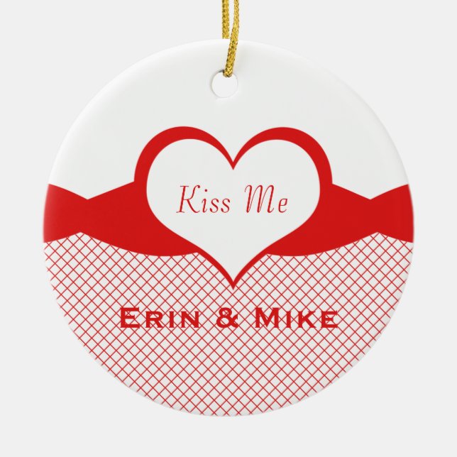 Ornamento De Cerâmica Ornament Sassy Heart Fishnet, Red (Frente)