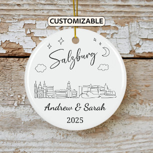Ornamento De Cerâmica Ornament Skyline Salzburg Personalizado, Áustria