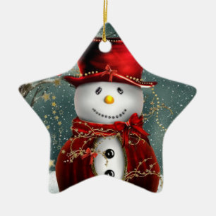 Ornamento De Cerâmica Ornamento/boneco de neve da estrela do Natal
