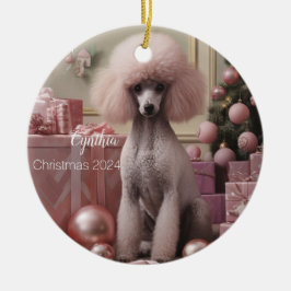 Ornamento De Cerâmica Ornamoro de Natal Personalizado com Poodle Rosa
