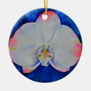 Ornamento De Cerâmica Orquídea em aquarela cor-de-rosa branca elegante