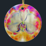 Ornamento De Cerâmica Orquídea rosa-fogo<br><div class="desc">Pintura de orquídea cor branca e rosa-d-água,  elegante e romântica,  com abstrato surreal,  de H Cooper</div>