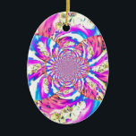 Ornamento De Cerâmica Orquídea Solar<br><div class="desc">mandala branca abstrato romântica - com espirais cor-de-rosa e laranja - de cor-de-água original por H Cooper</div>