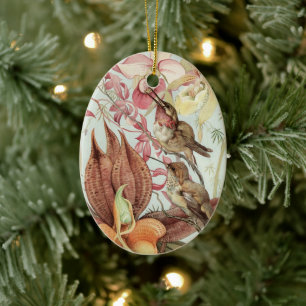 Ornamento De Cerâmica Orquídeas Tropicais, Flores e Aves Humanas Vintage