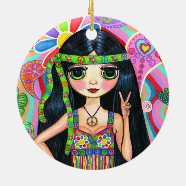 Ornamento De Cerâmica Os anos 60 psicadélicos do sinal de paz do (Traseira)