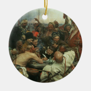 Ornamento De Cerâmica Os Cossacks de Zaporozhye escrevendo uma letra