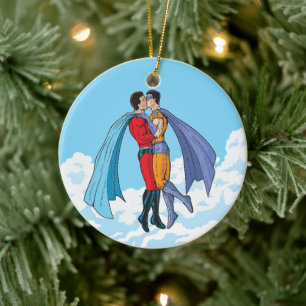 Ornamento De Cerâmica Os dois super-heróis de Slipperyjoe beijando perso