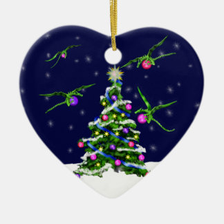 Ornamento De Cerâmica Os dragões verdes do bebê cercam uma árvore de