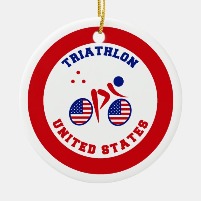 Ornamento De Cerâmica Os Estados Unidos do Triathlon (Frente)