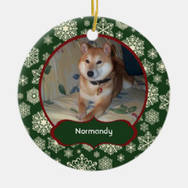 Ornamento De Cerâmica Os flocos de neve de Forest Green personalizaram a