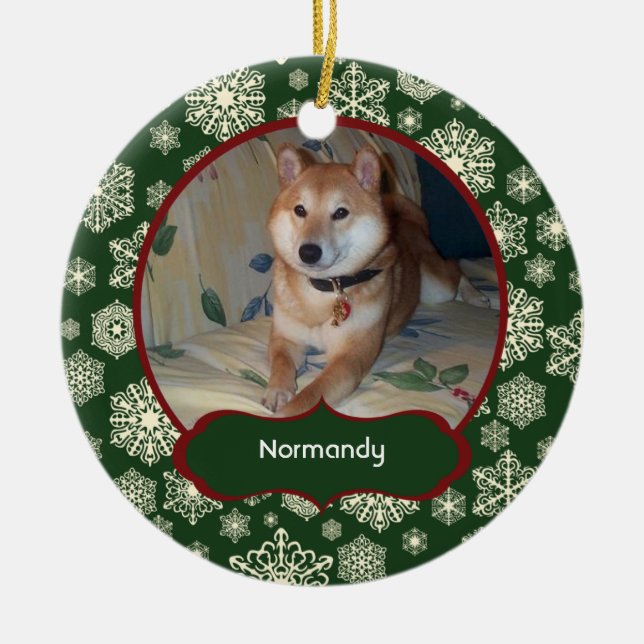 Ornamento De Cerâmica Os flocos de neve de Forest Green personalizaram a (Frente)