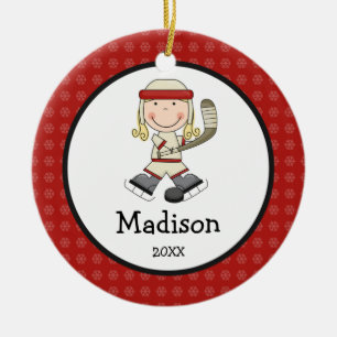 Ornamento De Cerâmica Os miúdos louros da menina do hóquei