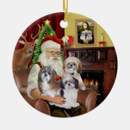 Ornamento De Cerâmica Os Shih Tzus do Papai Noel (TRÊS)