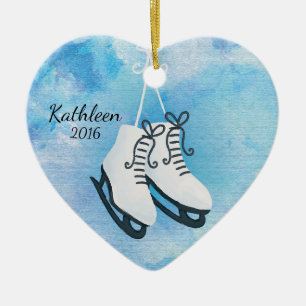 Ornamento De Cerâmica Os skates de gelo da aguarela personalizaram o