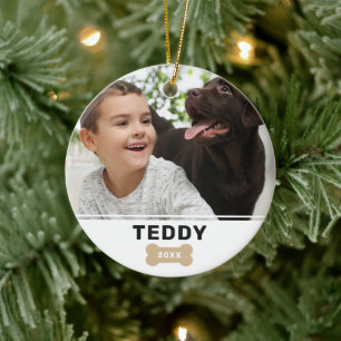 Ornamento De Cerâmica Osso de Cachorro Moderno Natal Foto e Nome do Cach