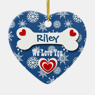 Ornamento De Cerâmica Osso e flocos de neve de cão bonito para o amante