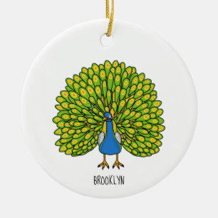 Ornamento De Cerâmica Ótima ilustração de pássaro pavão brilhante