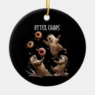 Ornamento De Cerâmica Otter Chaos Funny Bagel Lutando No Mar Otters Pun 
